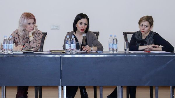 Рабочее обсуждение о включении детей, оставшихся вне образования, в учебные заведения под руководством министра ОНКС Жанны Андреасян (29 января 2024). Еревaн - Sputnik Армения