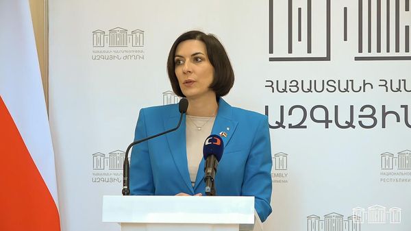 Совместная пресс-конференция председателей Национального собрания РА Алена Симоняна и Палаты депутатов Парламента Чехии Маркеты Пекаровой Адамовой (21 января 2024). Еревaн - Sputnik Армения