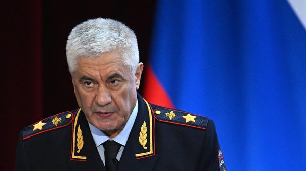 Министр внутренних дел РФ Владимир Колокольцев выступает на ежегодном расширенном заседании коллегии министерства внутренних дел РФ (2 апреля 2024). Москвa - Sputnik Армения