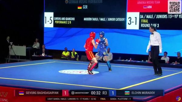 Геворг Багдасарян и Эльчин Мурадов во время финала чемпионата Европы по ушу - Sputnik Армения