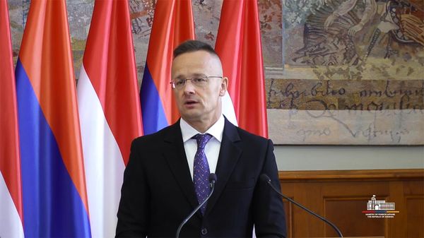 Министр внешнеэкономических связей и иностранных дел Венгрии Петер Сийярто на совместной пресс-конференции с армянским коллегой (6 мая 2024). Будапешт - Sputnik Армения