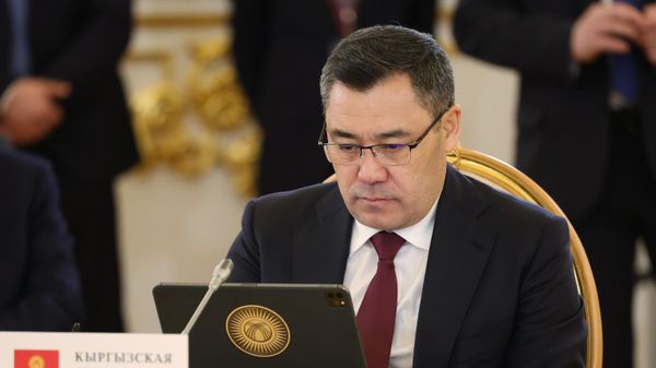 Президент Киргизской Республики Садыр Жапаров на заседании Высшего Евразийского экономического совета (ВЕЭС) на саммите стран - участниц Евразийского экономического союза (ЕАЭС) (8 мая 2024). Москва - Sputnik Армения