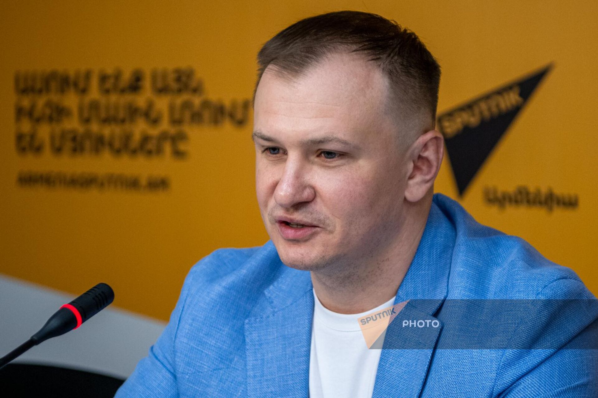 Президент Международного Комитета подготовки и проведения UNIADA Иван Пентрин на пресс-конференции, посвященной международному турниру по художественной гимнастике (31 мая 2024). Еревaн - Sputnik Արմենիա, 1920, 31.05.2024