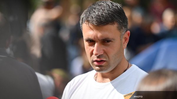 Сурен Петросян среди активистов у здания Национального собрания на проспекте Баграмяна (10 июня 2024). Еревaн - Sputnik Армения