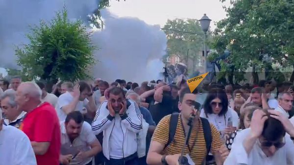 Полиция применяет свето-шумовые гранаты на митинге (12 июня 2024). Еревaн - Sputnik Армения