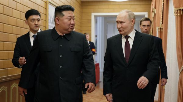 Владимир Путин и Ким Чен Ын на встрече (18 июня 2024). Пхеньян - Sputnik Армения