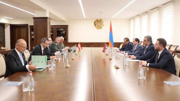 Министр обороны Сурен Папикян принял генерального секретаря федерального министра обороны Австрийской Республики, директора оборонной политики министерства доктора Арнольда Каммеля (10 июля 2024). Еревaн - Sputnik Армения