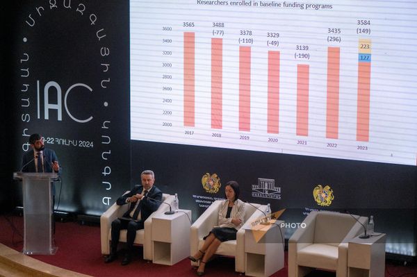 Глава Комитета по высшему образованию и науке МОНКС Саркис Айоцян выступает на открытии Международного арменоведческого конгресса (19 июля 2024). Еревaн Глава Комитета по высшему образованию и науке МОНКС Саркис Айоцян выступает на открытии Международного арменоведческого конгресса (19 июля 2024). Еревaн - Sputnik Армения