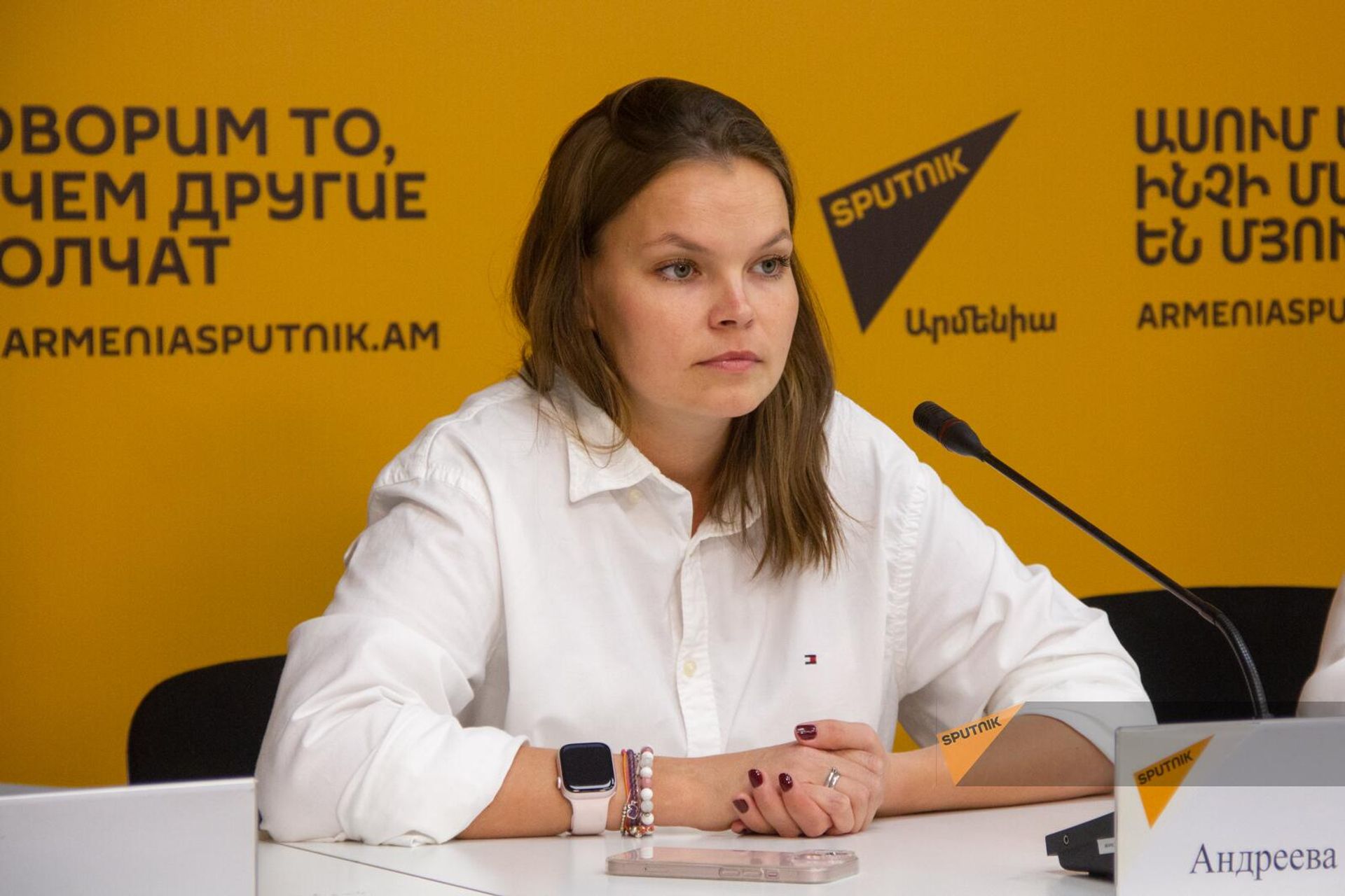 Екатерина Андреева на пресс-конференции Обучение в России .Сколько мест и в каких вузах выделено правительством РФ Армении в пресс-центре Sputnik (7 октября 2024). Еревaн Екатерина Андреева на пресс-конференции Обучение в России .Сколько мест и в каких вузах выделено правительством РФ Армении в пресс-центре Sputnik (7 октября 2024). Еревaн - Sputnik Армения, 1920, 07.10.2024