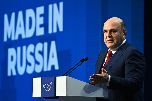 Председатель правительства РФ Михаил Мишустин выступает на пленарной сессии в рамках Международного экспортного форума Сделано в России (14 октября 2024). Москвa - Sputnik Армения