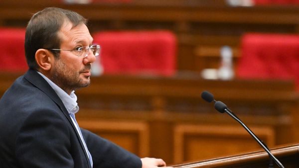 Гегам Манукян выступает во время парламентских слушаний по проекту “О вечной актуальности Декларации о независимости Армении в зале НС (17 октября 2024). Еревaн - Sputnik Армения