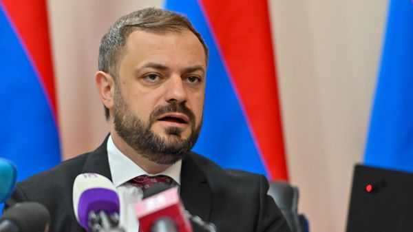 Министр экономики Геворк Папоян во время пресс-конференции по итогам 2024 года (13 января 2025). Еревaн - Sputnik Армения