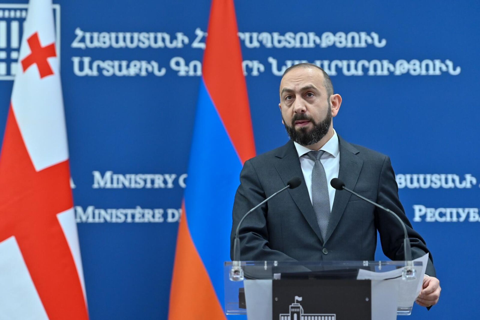 Главы МИД Армении и Грузии Арарат Мирзоян и Мака Бочоришвили на пресс-конференции по итогам встречи (30 января 2025). Еревaн - Sputnik Արմենիա, 1920, 30.01.2025