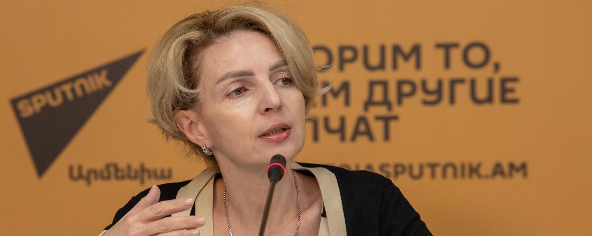 Торговый представитель РФ в РА Анна Донченко на пресс-конференции по теме перспектив российско-армянского торгово-экономического сотрудничества (25 марта 2025). Еревaн - Sputnik Армения, 1920, 25.03.2025