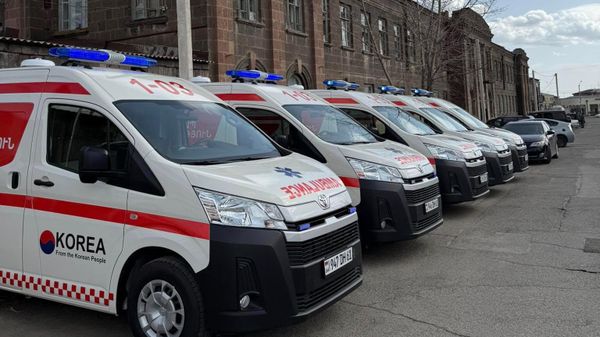 Министр здравоохранения Анаит Аванесян присутствовала на церемонии передачи новых машин скорой помощи на станции Республиканской скорой помощи (28 марта 2025). Гюмри - Sputnik Армения