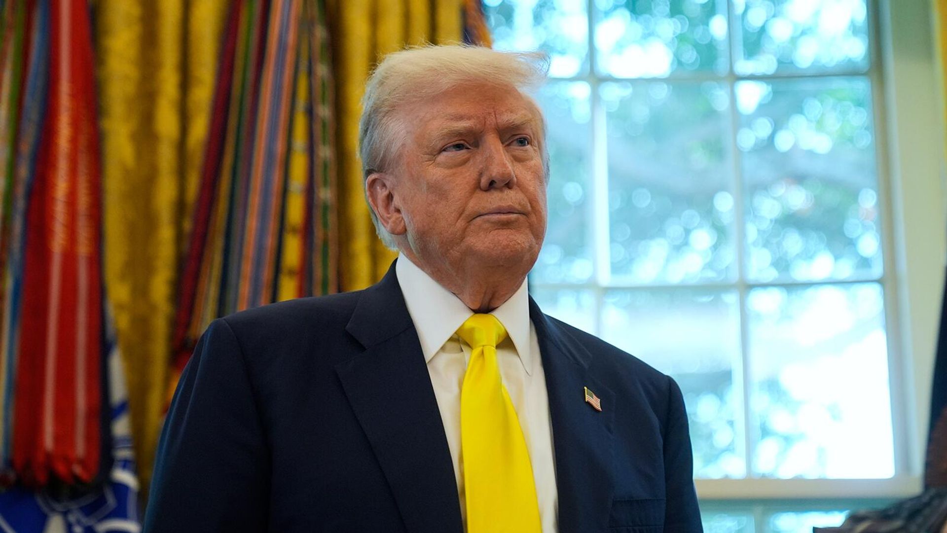 Президент США Дональд Трамп на встрече с журналистами в Овальном кабинете Белого дома (7 августа 2025). Вашингтон - Sputnik Армения, 1920, 11.08.2025
