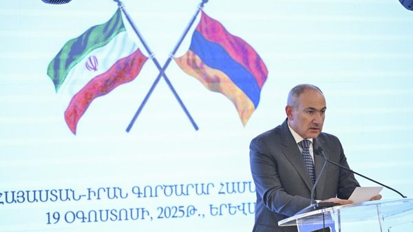 Никол Пашинян и Масуд Пезешкиан приняли участие в открытии армяно-иранского бизнес-форума (19 августа 2025). Еревaн - Sputnik Արմենիա