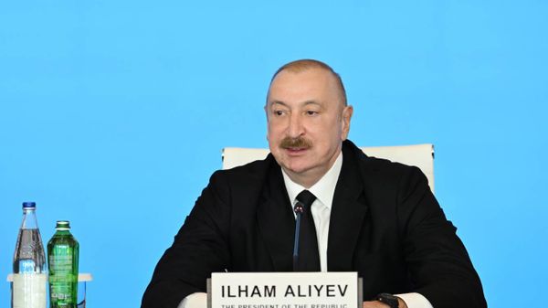 Президент Азербайджана Ильхам Алиев на открытии Глобального Бакинского форума (12 марта 2026). Баку - Sputnik Армения