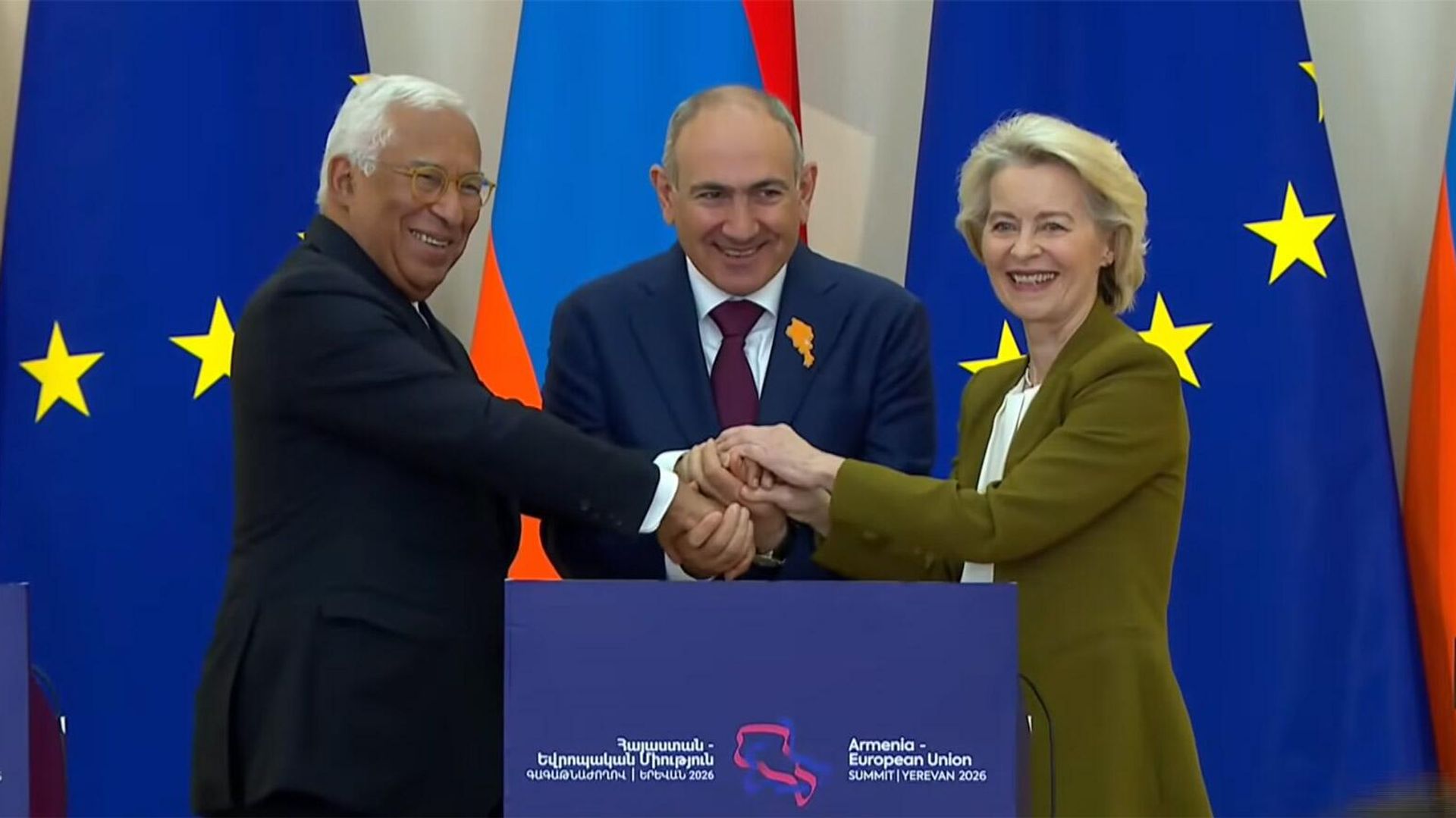 Անտոնիու Կոշտան, Նիկոլ Փաշինյանն ու Ուրսուլա ֆոն դեր Լյայենը - Sputnik Արմենիա, 1920, 05.05.2026