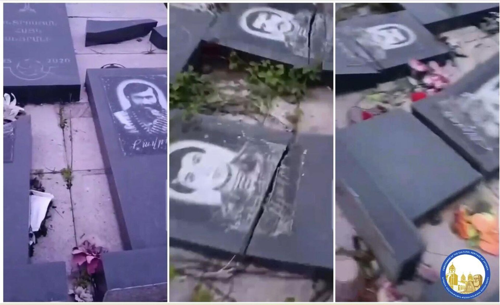 Разбитые надгробия на кладбище павших борцов за свободу в селе Вагухас Мартакертской области в Арцахе Разбитые надгробия на кладбище павших борцов за свободу в селе Вагухас Мартакертской области в Арцахе - Sputnik Армения, 1920, 13.05.2026
