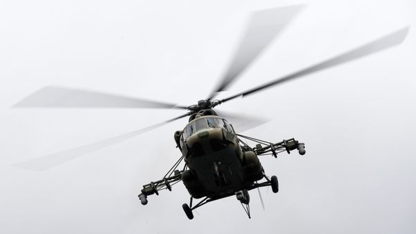 Вертолет Ми-8АМТШ на миротворческих учениях стран-участниц ОДКБ Нерушимое братство - 2021 на полигоне Казанского высшего танкового командного Краснознаменного училища (9 ноября 2021). Татарстан - Sputnik Արմենիա