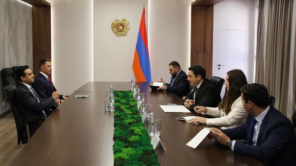 Секретарь Совета безопасности Ален Симонян принял члена Палаты представителей США Авраама Хамаде (19 августа 2026). Еревaн - Sputnik Армения