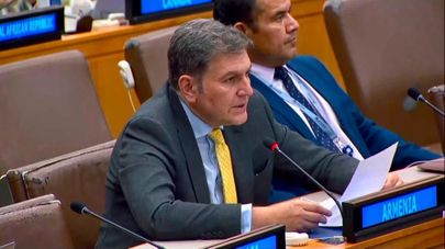 Постоянный представитель Армении при ООН Паруйр Ованнисян во время общих дебатов Третьего комитета 81-й сессии Генеральной Ассамблеи ООН (3 октября 2026). Нью-Йорк
