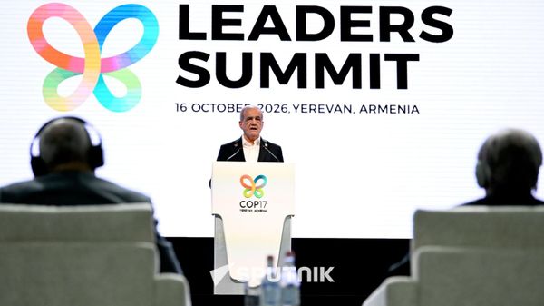 Президент Ирана Масуд Пезешкиан выступает с речью на Саммите лидеров по охране природы (16 октября 2026). Еревaн - Sputnik Армения