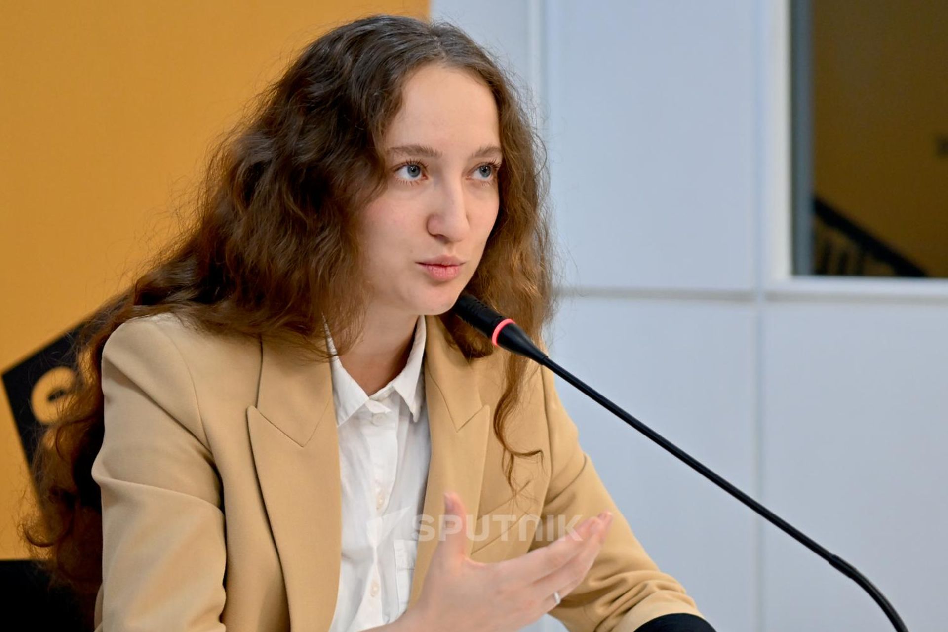 Главный специалист-эксперт представительства Россотрудничества в Армении Айгуль Шамсутдинова на пресс-конференции, посвященной Школе развития мастерства для учителей, преподающих на русском в Армении (28 октября 2026). Еревaн Главный специалист-эксперт представительства Россотрудничества в Армении Айгуль Шамсутдинова на пресс-конференции, посвященной Школе развития мастерства для учителей, преподающих на русском в Армении (28 октября 2026). Еревaн - Sputnik Արմենիա, 1920, 28.10.2026