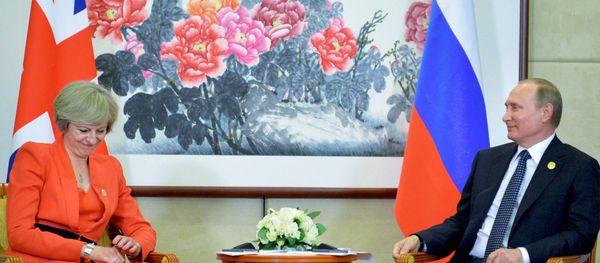 Президент РФ Владимир Путин и премьер-министр Великобритании Тереза Мэй во время встречи в рамках саммита Группы двадцати G20 (4 сентября 2016). Ханчжоу, Китай - Sputnik Армения