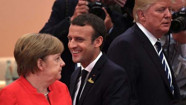 Президент Франции Эммануэль Макрон, канцлер Германии Ангела Меркель и президент США Дональд Трамп во время встречи G20 /7 июля 2017/. Гамбург, Германия Президент Франции Эммануэль Макрон, канцлер Германии Ангела Меркель и президент США Дональд Трамп во время встречи G20 /7 июля 2017/. Гамбург, Германия - Sputnik Армения