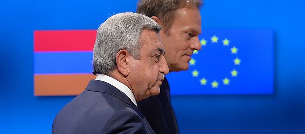 Президент Армении Серж Саргсян и Председатель Европейского совета Дональд Туск (28 февраля 2017). Брюссель, Бельгия Президент Армении Серж Саргсян и Председатель Европейского совета Дональд Туск (28 февраля 2017). Брюссель, Бельгия - Sputnik Армения