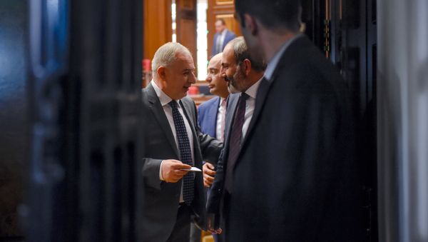 Депутаты НС Арарат Зурабян и Никол Пашинян во время специального заседания парламента по выборам нового премьер-министра Армении (1 мая 2018). Еревaн - Sputnik Армения