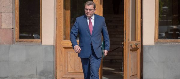 Председатель КГД Давид Ананян возле Дома правительства после внеочередного заседания (22 мая 2018). Еревaн Председатель КГД Давид Ананян возле Дома правительства после внеочередного заседания (22 мая 2018). Еревaн - Sputnik Армения