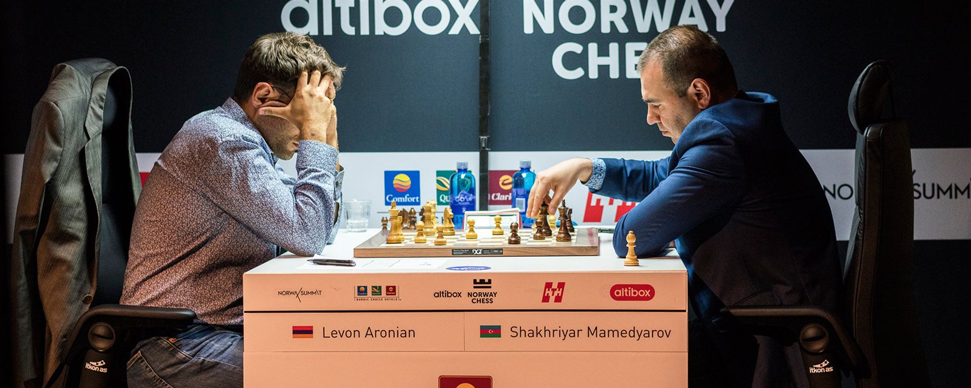 Партия Левон Аронян Шахрияр Мамедъяров в турнире Altibox Norway Chess 2018 (1 июня 2018). Ставангер, Норвегия - Sputnik Армения, 1920, 03.08.2021