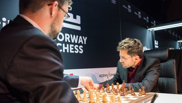 Партия Левон Аронян Максим Вашье-Лаграв в турнире Altibox Norway Chess 2018 (2 июня 2018). Ставангер, Норвегия - Sputnik Армения