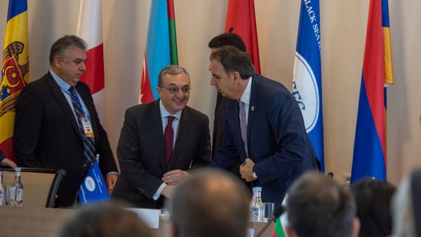 Министр иностранных дел Армении Зограб Мнацаканян на 38-ом заседании глав МИД ОЧЭС (27 июня 2018). Еревaн - Sputnik Армения