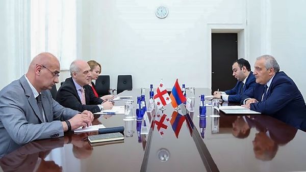 Посол Армении в Грузии Рубен Садоян встретился с главой МИД Грузии Давидом Залкалиани (28 июня 2018). Tбилиси - Sputnik Армения