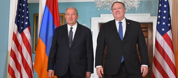 Президент Армении Армен Саркисян встретился с Гос.секретарем США Майком Помпео (29 июня 2018). Вашингтoн - Sputnik Армения