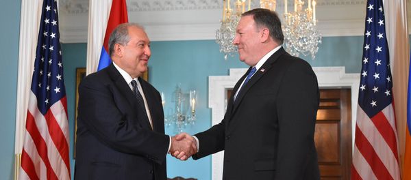 Президент Армении Армен Саркисян встретился с Гос.секретарем США Майком Помпео (29 июня 2018). Вашингтoн - Sputnik Армения