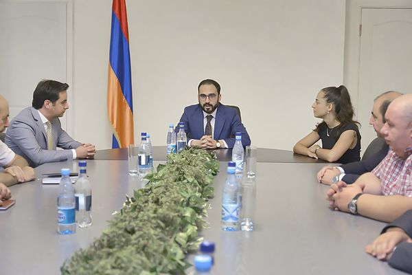 Вице-премьер Тигран Авинян представил сотрудникам гражданской авиации нового главу, Татевик Ревазян (11 июля 2018). Еревaн - Sputnik Армения