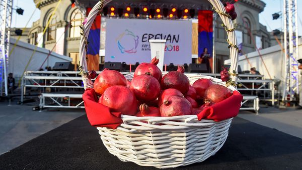 Корзина с гранатами в городке Франкофонии - Sputnik Армения