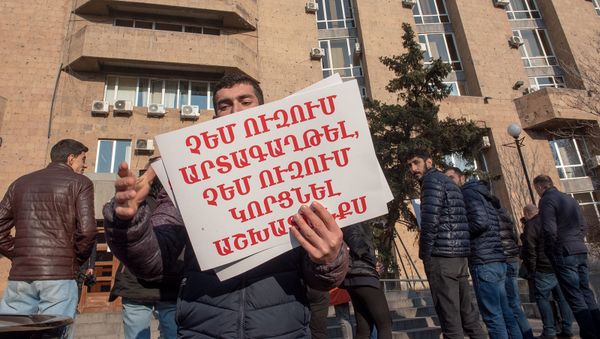 Участник акции протеста у здания Министерства здравоохранения Армении (11 января 2019). Еревaн - Sputnik Армения