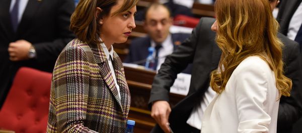 Вице-спикер парламента Армении Лена Назарян и руководитель фракции Мой Шаг Лилит Макинц на заседании парламента Армении (15 января 2019). Еревaн - Sputnik Արմենիա