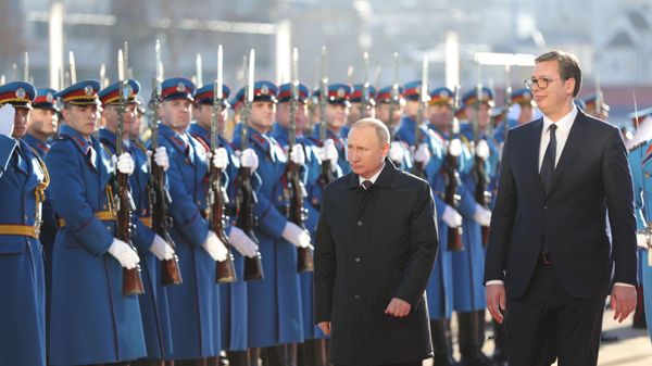 Президент РФ Владимир Путин и президент Республики Сербии Александр Вучич во время встречи (17 января 2019). Белград - Sputnik Армения