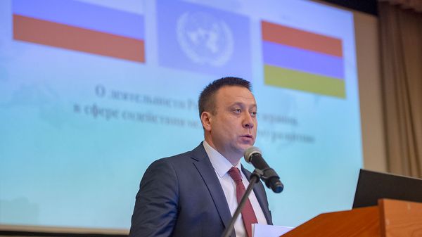Заместитель руководителя Россотрудничества Павел Шевцов во время семинара О деятельности Российской Федерации в сфере содействия международному развитию (30 января 2019). Еревaн - Sputnik Армения
