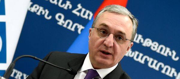 Министр иностранных дел Армении Зограб Мнацаканян на совместной пресс-конференция с действующим главов ОБСЕ Мирославом Лайчаком (13 марта 2019). Еревaн - Sputnik Армения
