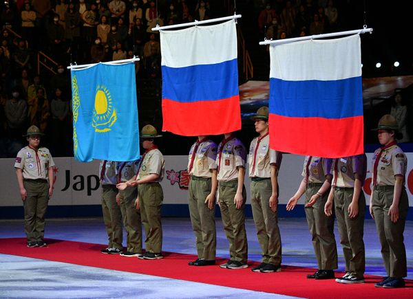 Флаги Казахстана и России на церемонии награждения победителей женского одиночного катания на чемпионате мира по фигурному катанию (22 марта 2019). Сайтама, Япония Флаги Казахстана и России на церемонии награждения победителей женского одиночного катания на чемпионате мира по фигурному катанию (22 марта 2019). Сайтама, Япония - Sputnik Армения