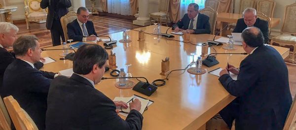 Встреча министров иностранных дел Армении, России и Азербайджана Зограба Мнацаканяна, Сергея Лаврова и Эльмара Мамедъярова и сопредседателем МГ ОБСЕ (15 апреля 2019). Москвa - Sputnik Արմենիա