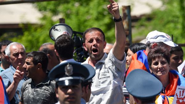 Противники Роберта Кочаряна перед зданием суда общей юрисдикции столичных административных районов Аван и Нор Норк (15 мая 2019). Еревaн - Sputnik Армения
